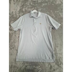 Peter Millar Mens Summer Comfort Polo M Blue Stripe Golf Embroidered Golden Goat